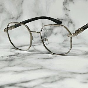 Eye‎ Glasses Round Clear Lens Hip Hop Style Flat Lens Silver Metal Buff Retro
